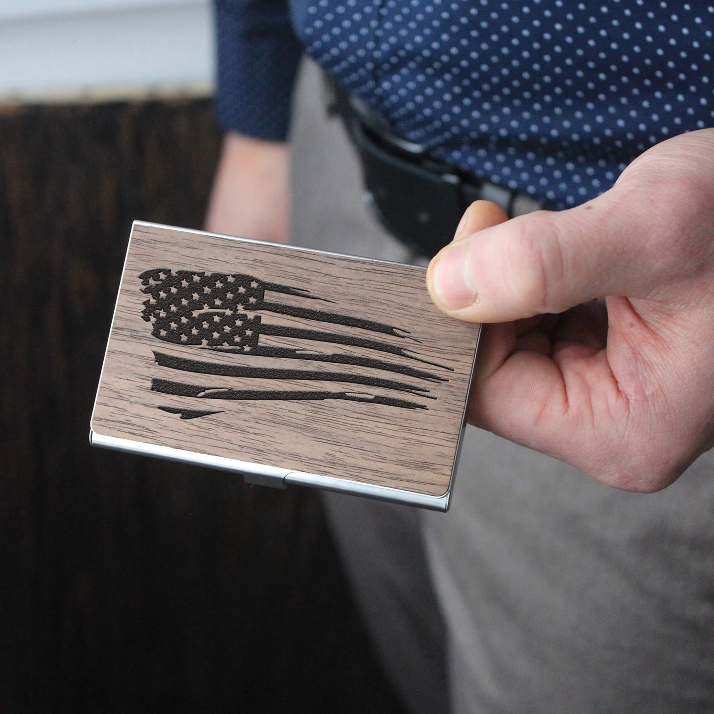 American flag - Wooden Business Card Holder