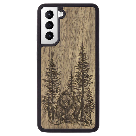 Wooden Case for Samsung Galaxy S21 Bear Forest