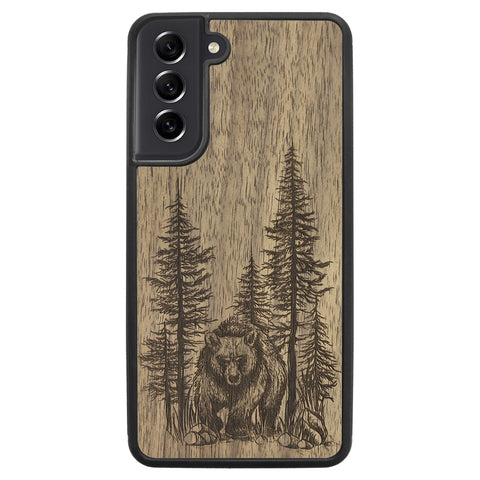Wooden Case for Samsung Galaxy S21 FE Bear Forest