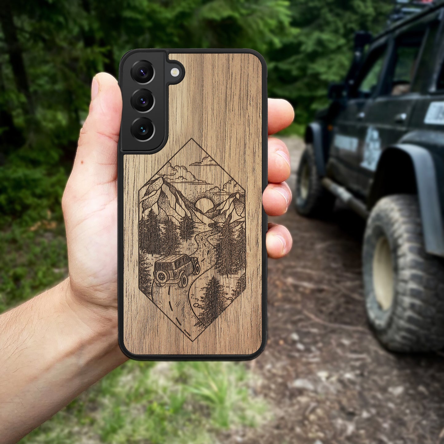 Wood Galaxy S22 Ultra Case Mountain Road