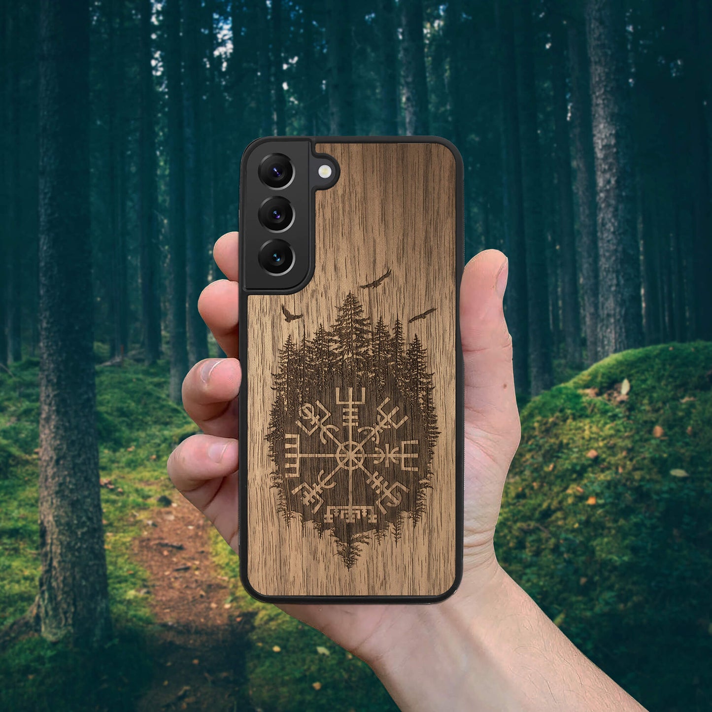 Wood Galaxy S9 Case Viking Compass Vegvisir