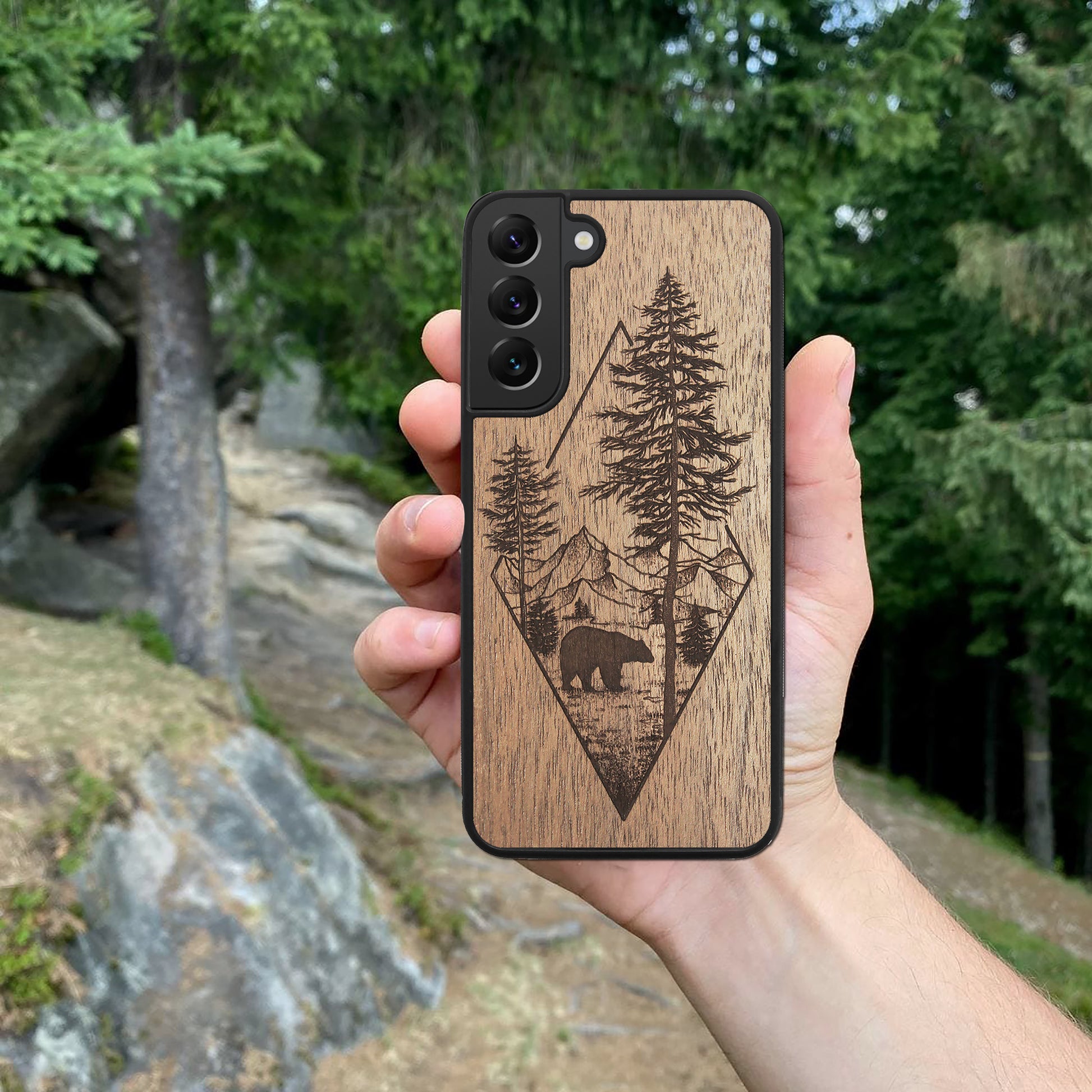Wood Galaxy S22 Ultra Case Woodland Bear