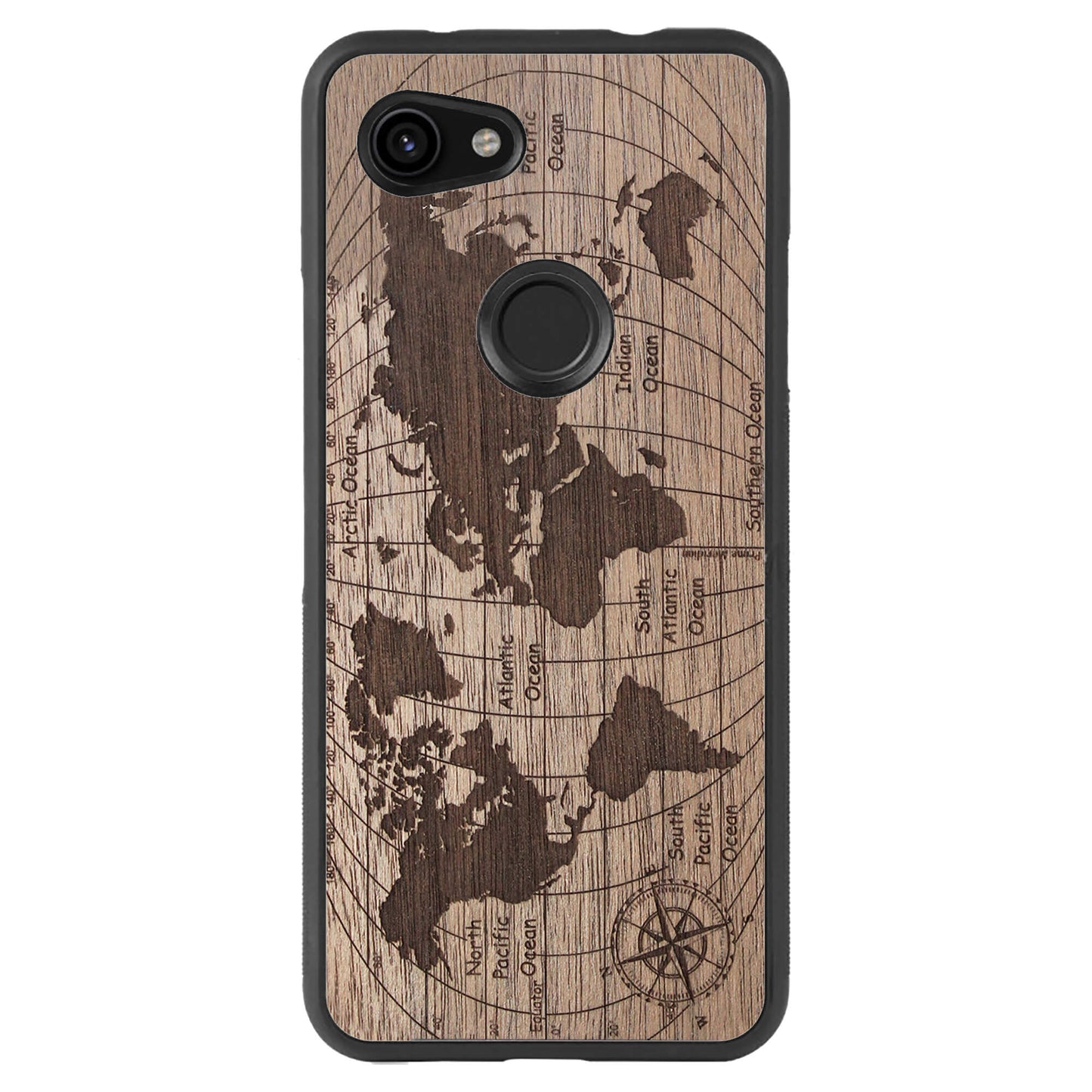 Wooden Case for Google Pixel 3A World Map
