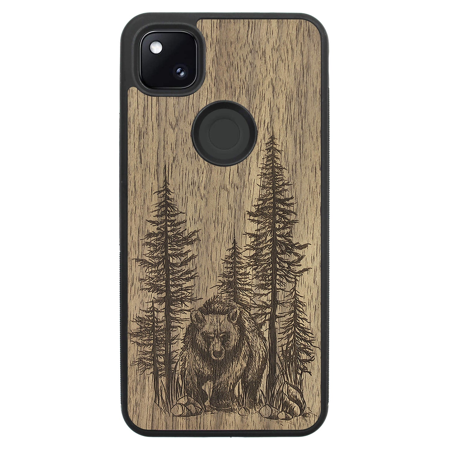 Wooden Case for Google Pixel 4A Bear Forest