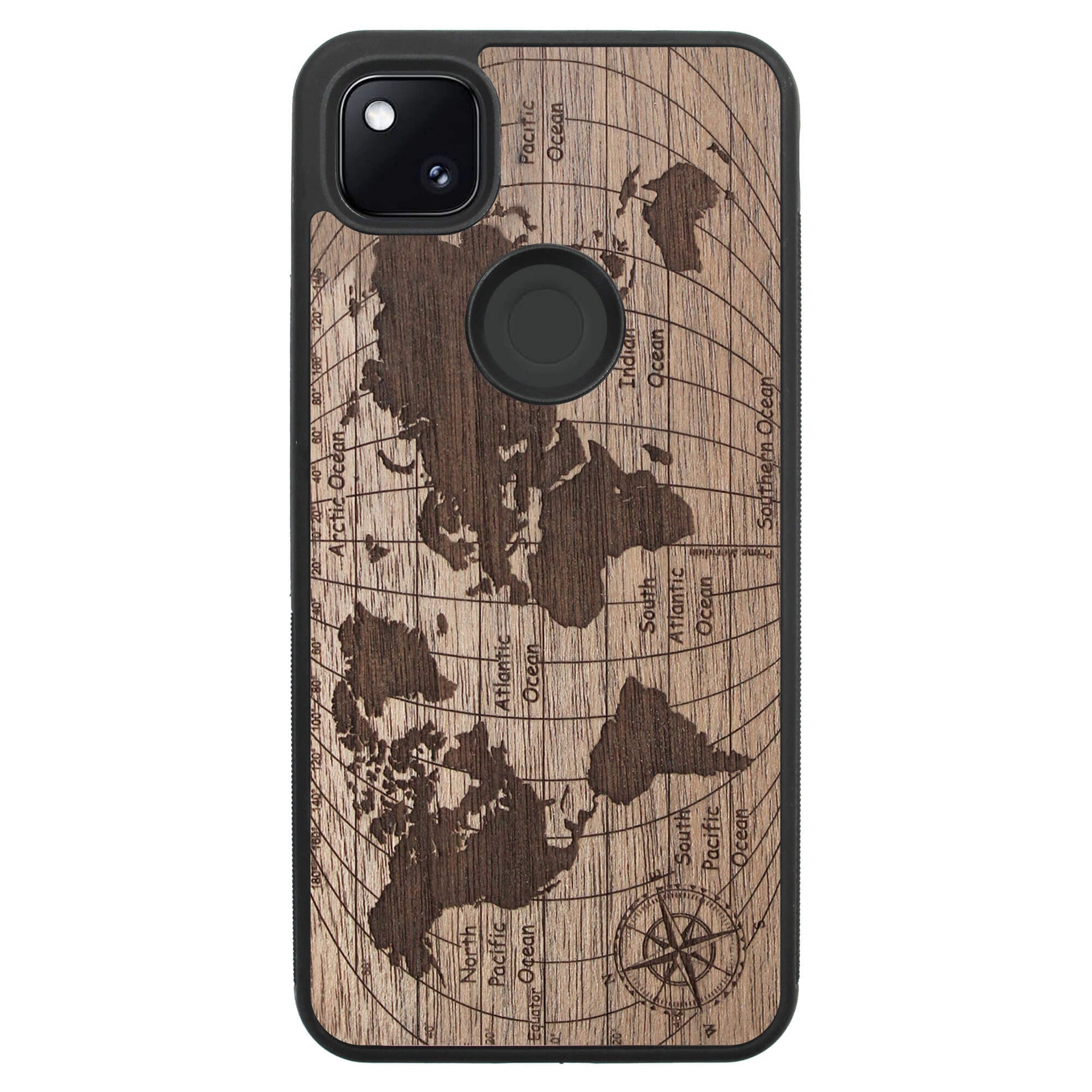 Wooden Case for Google Pixel 4A World Map