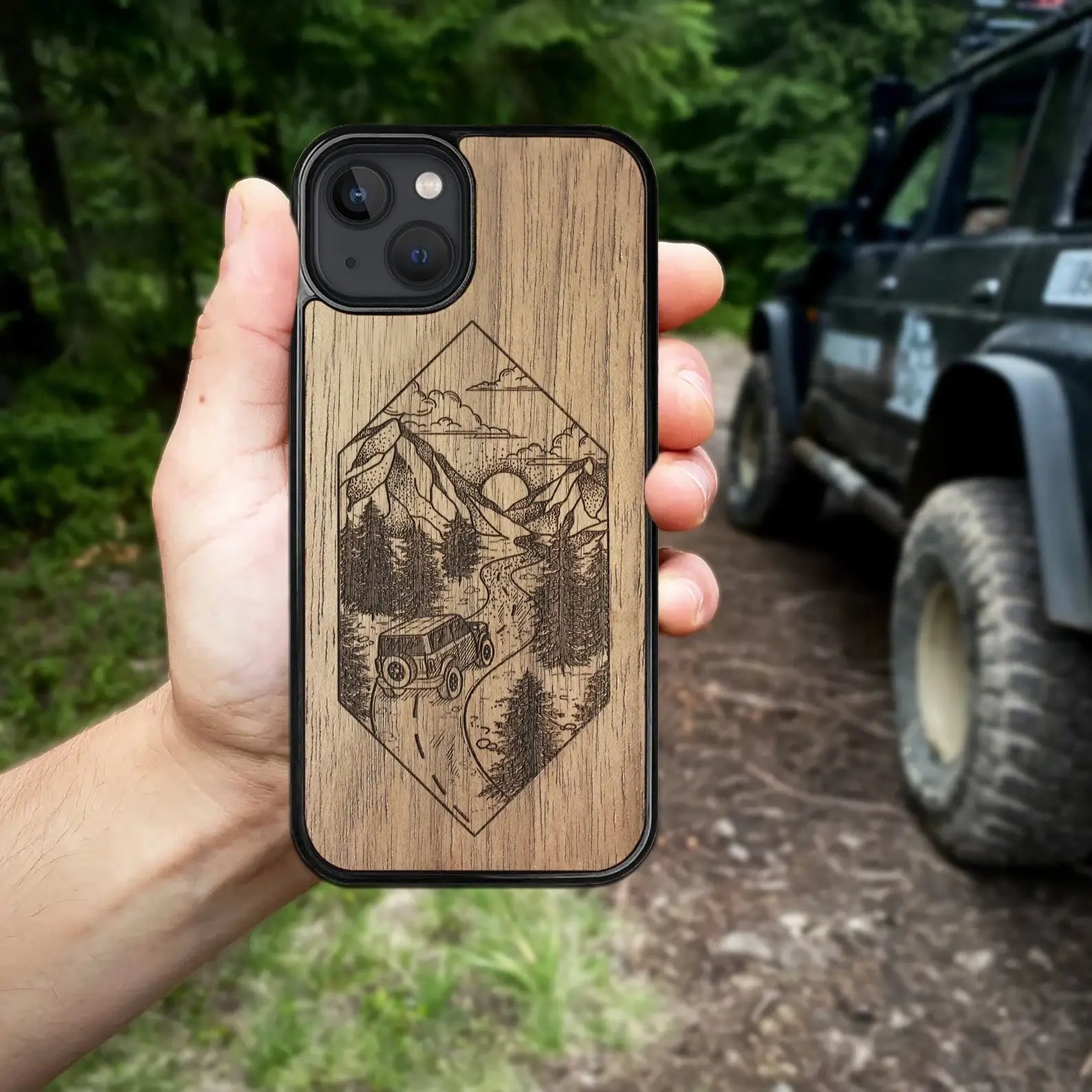 Wood iPhone 14 Pro Case Mountain Road
