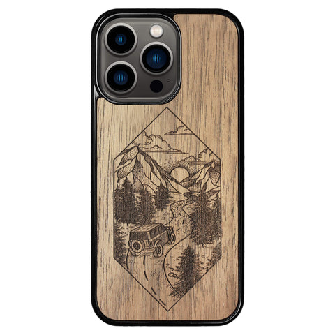 Wooden Case for iPhone 13 Pro Mountain Road