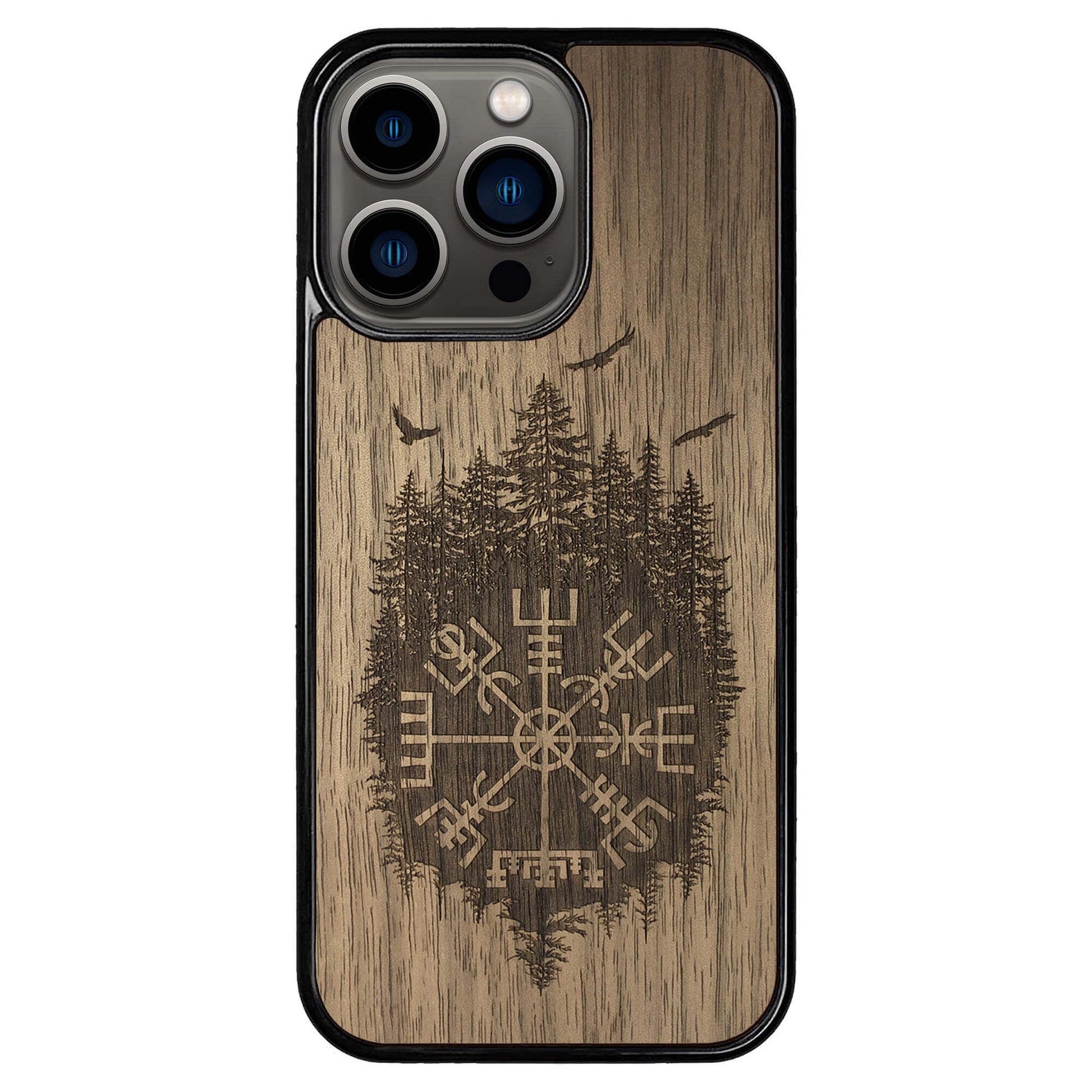 Wooden Case for iPhone 13 Pro Viking Compass Vegvisir