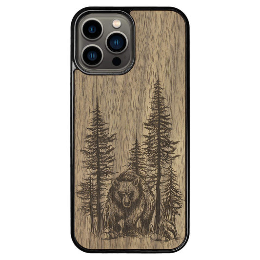 Wooden Case for iPhone 13 Pro Max Bear Forest