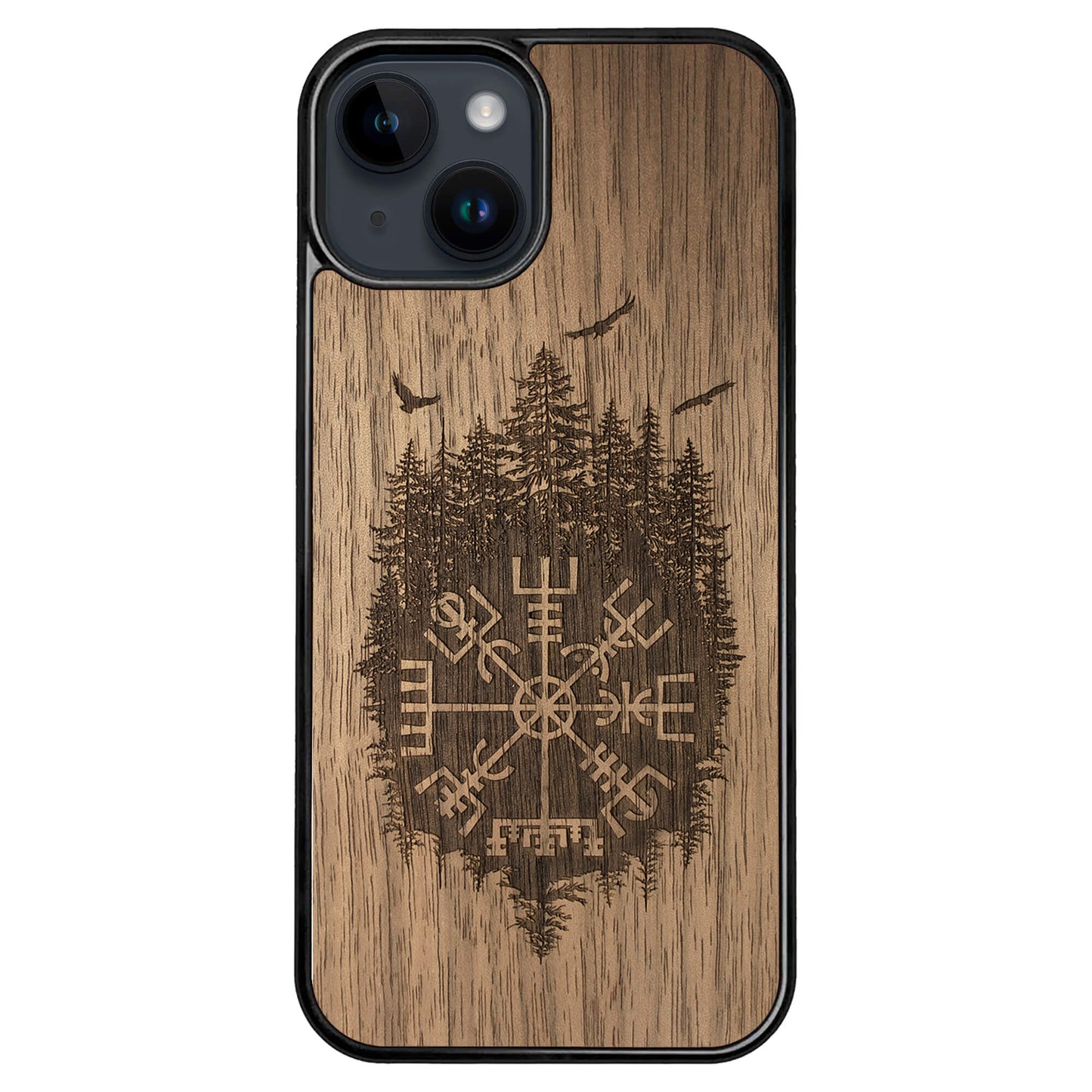 Wooden Case for iPhone 14 Viking Compass Vegvisir