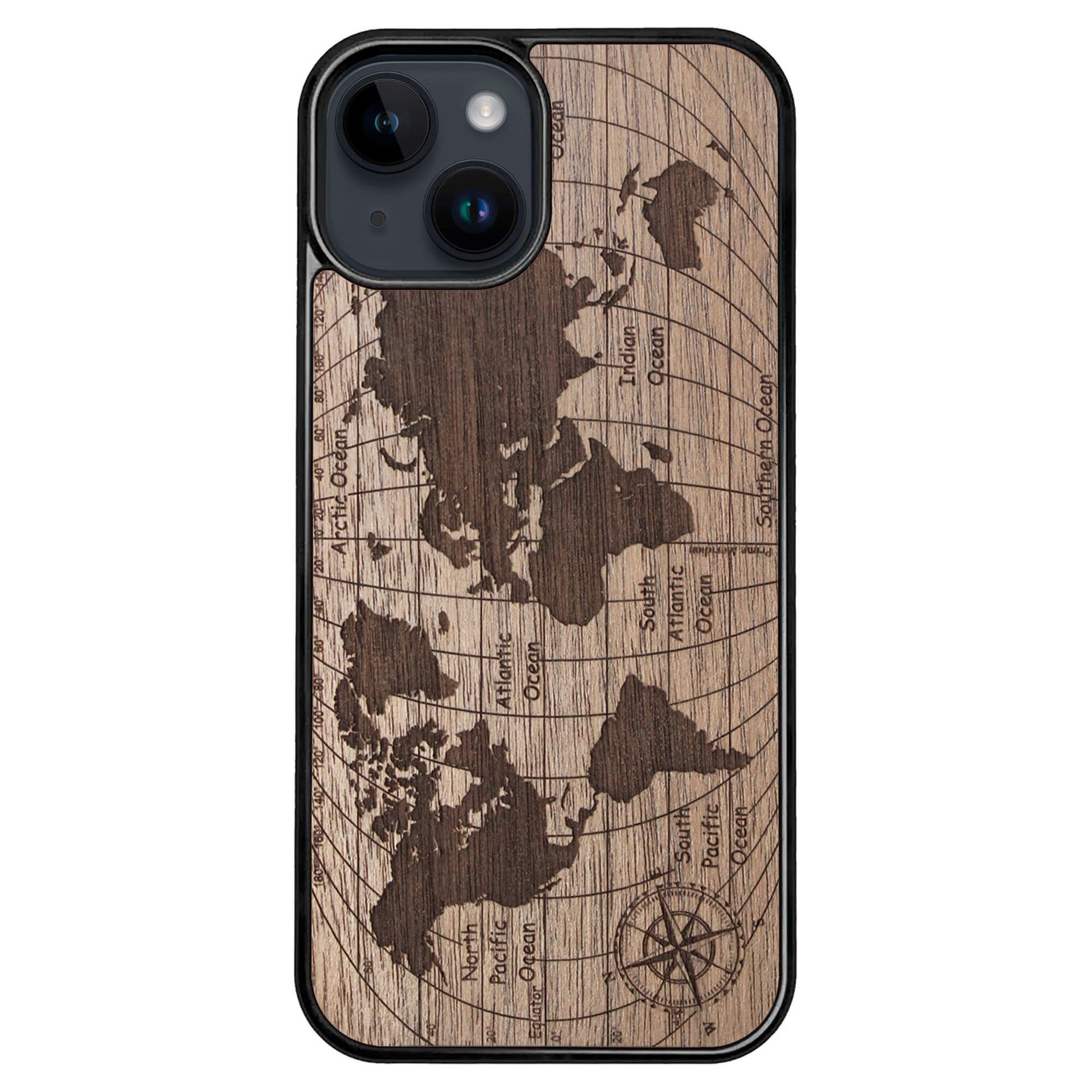 Wooden Case for iPhone 14 World Map