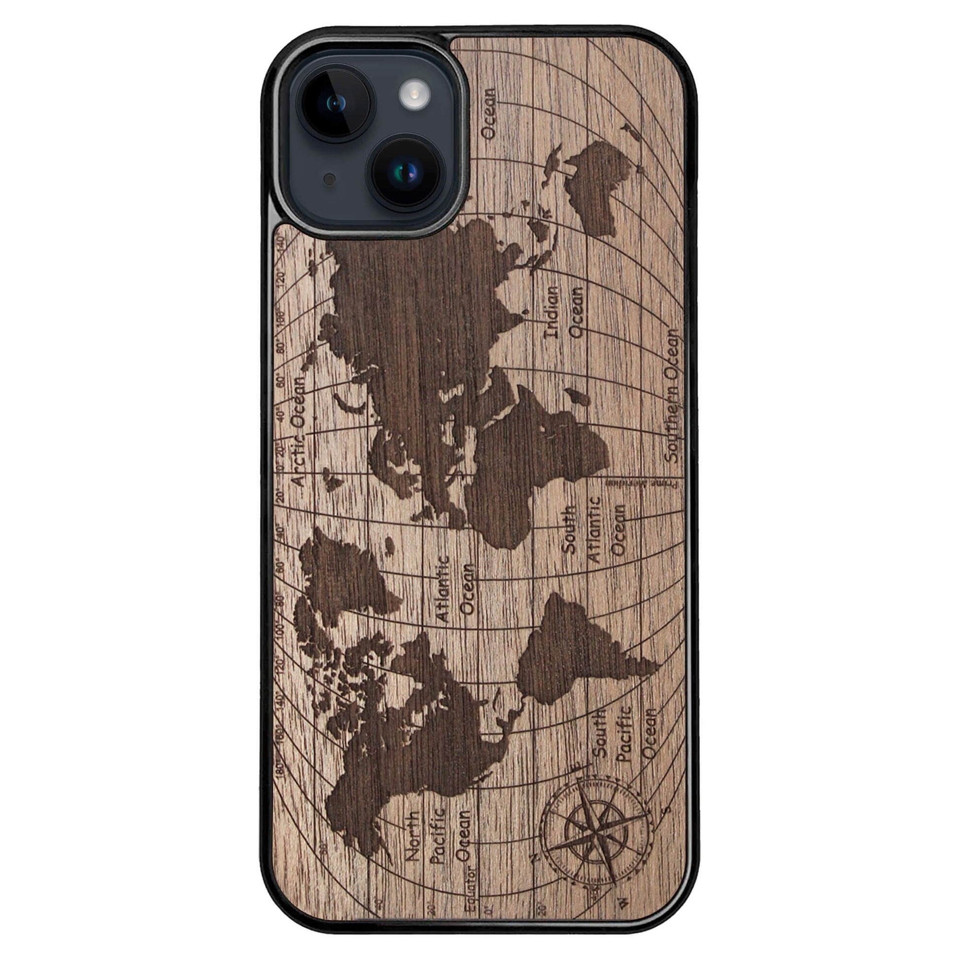 Wooden Case for iPhone 14 Plus World Map