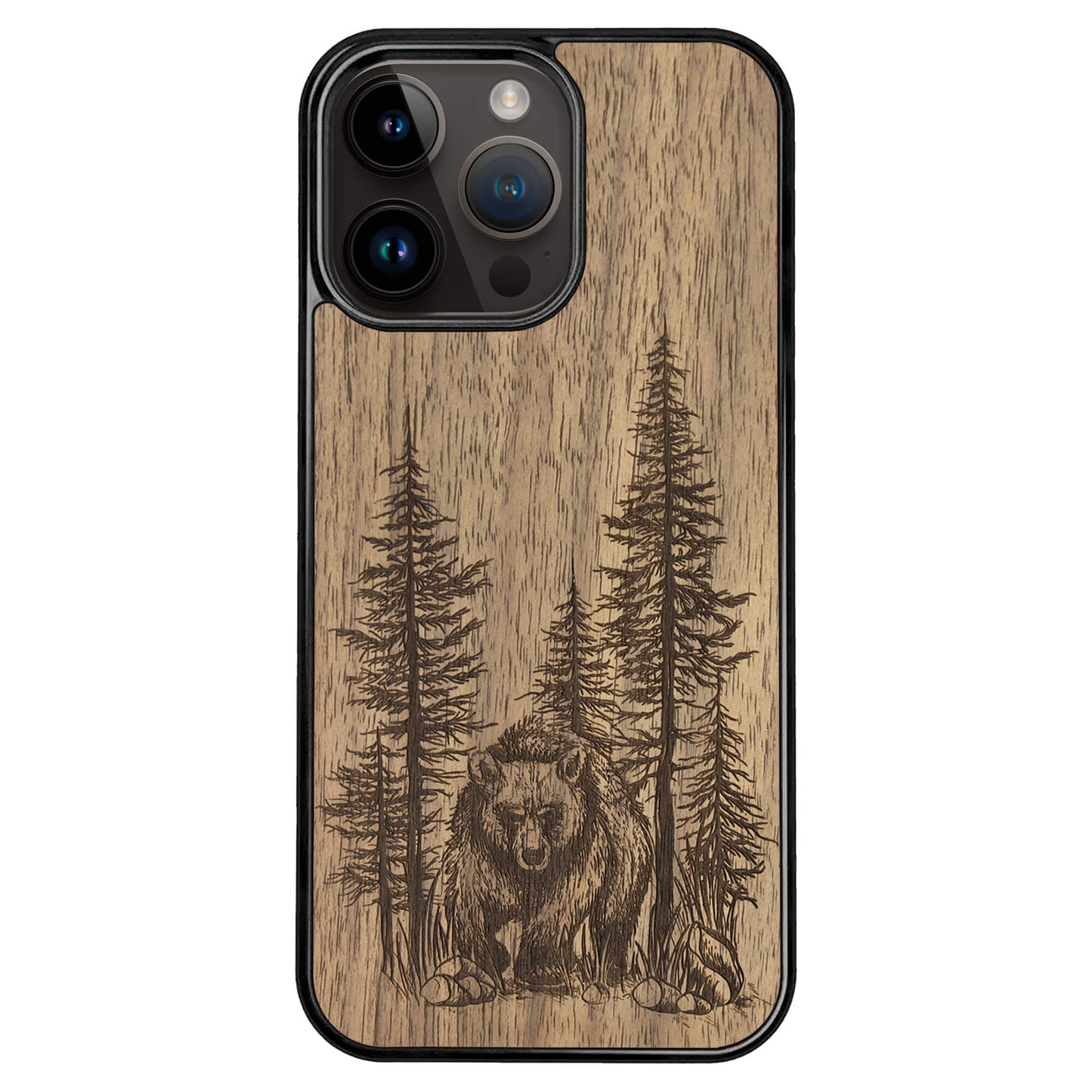 Wooden Case for iPhone 14 Pro Max Bear Forest