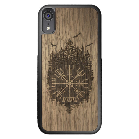 Wooden Case for iPhone XR Viking Compass Vegvisir