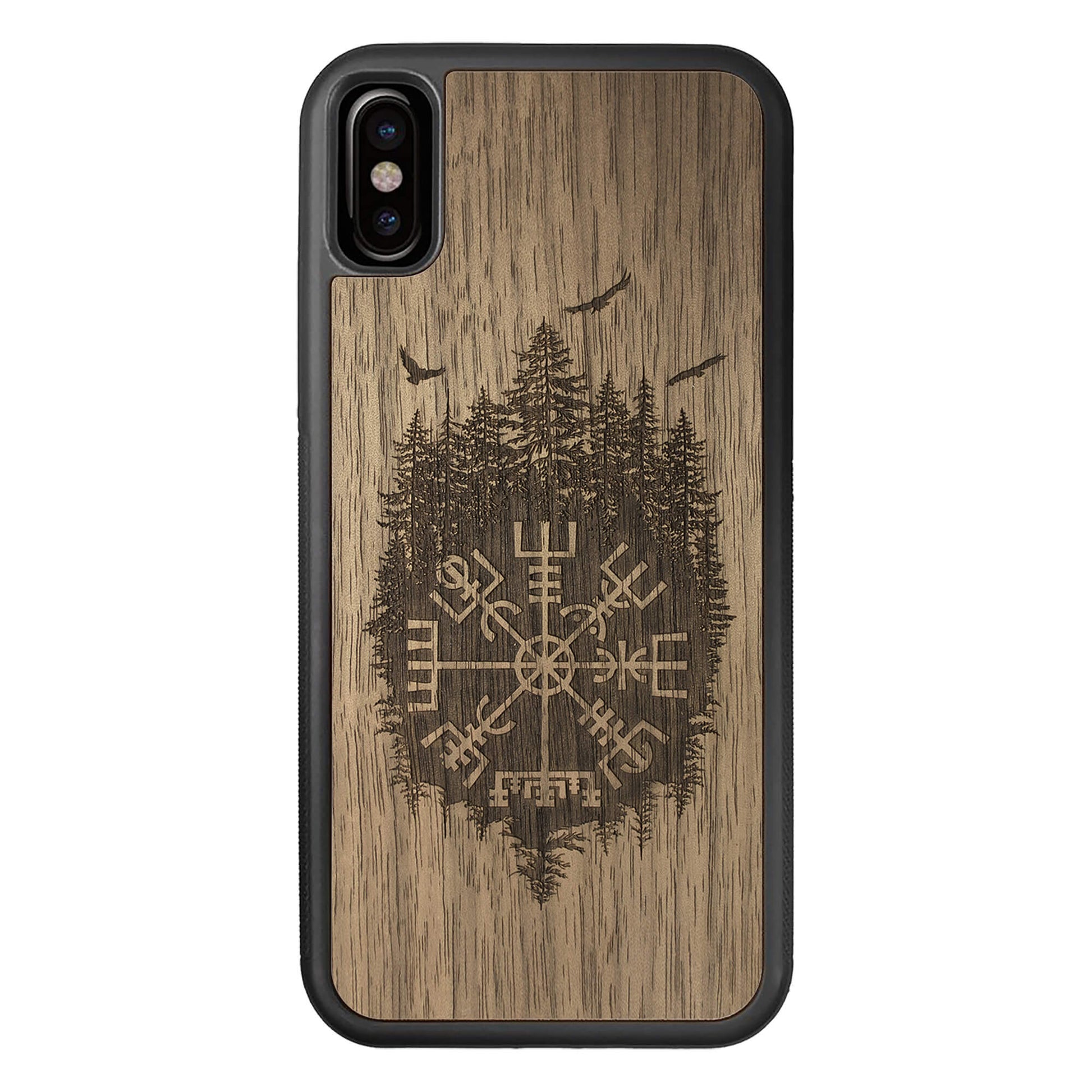 Wooden Case for iPhone XS/X Viking Compass Vegvisir