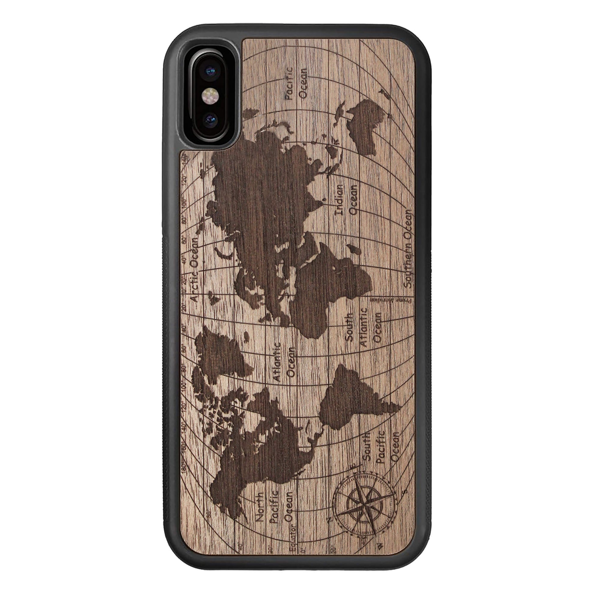 Wooden Case for iPhone XS/X World Map