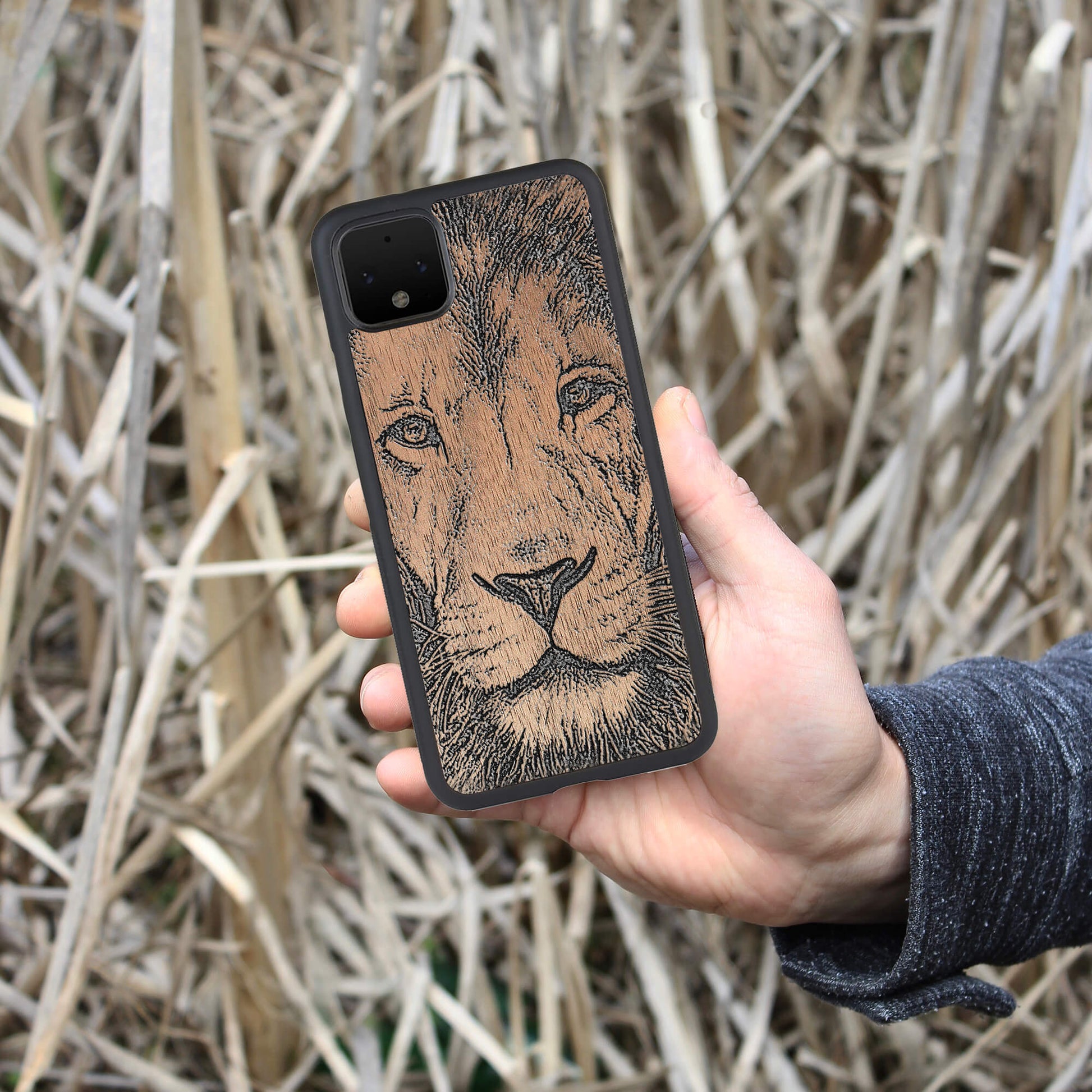 Wooden Pixel 4 XL Case Lion face