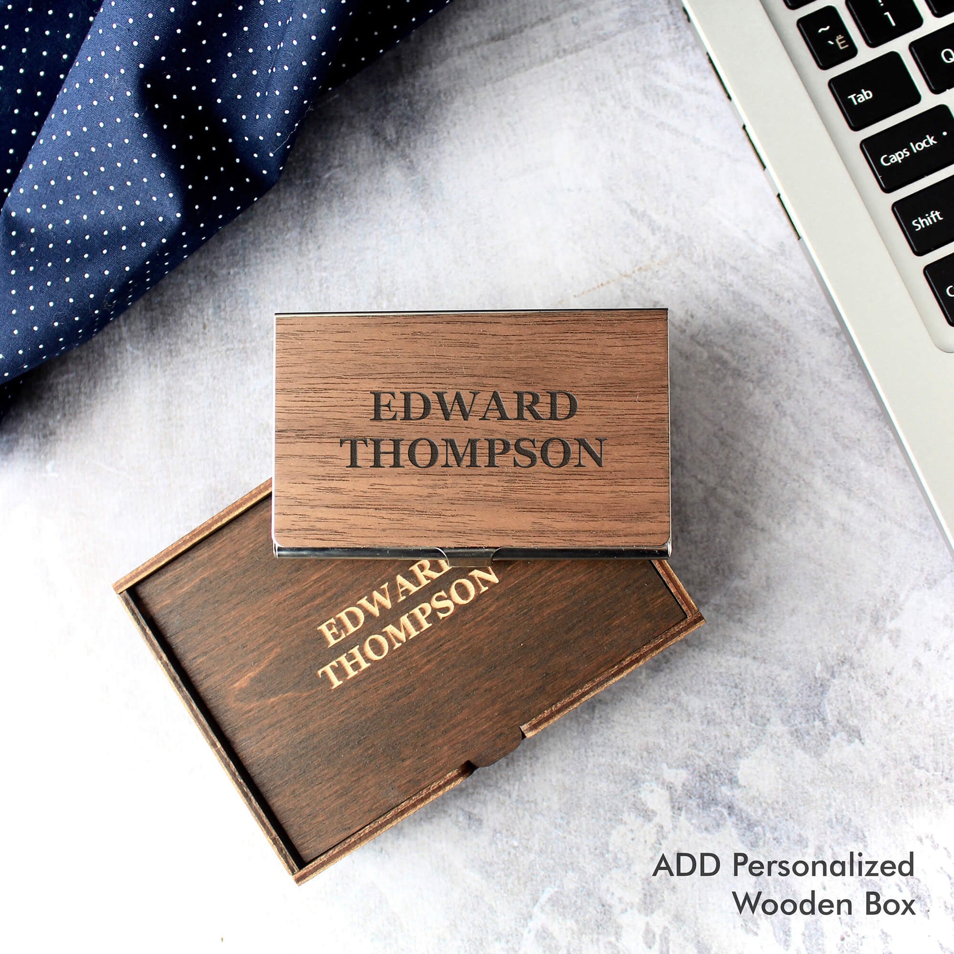 Monogram - Wooden Business Card Holder - Personalized