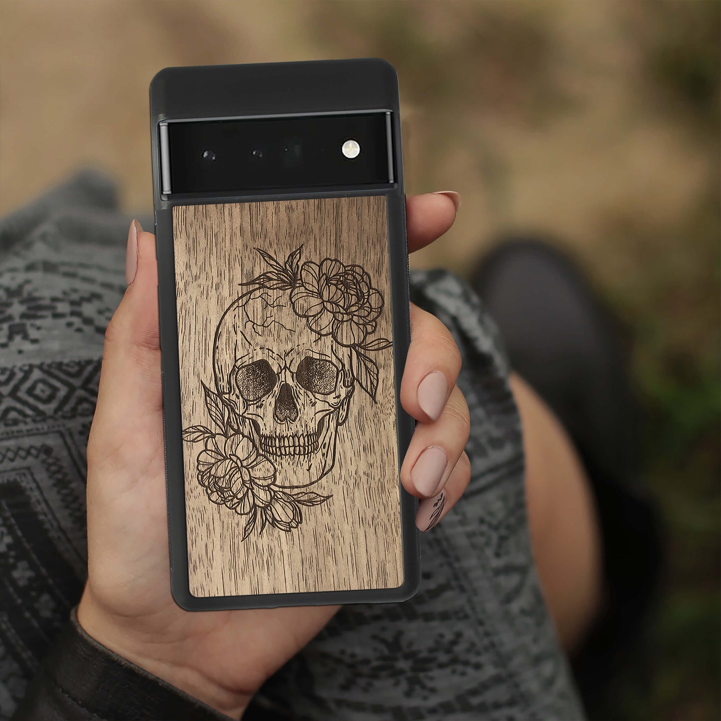 Wood Pixel 3A Case Skull