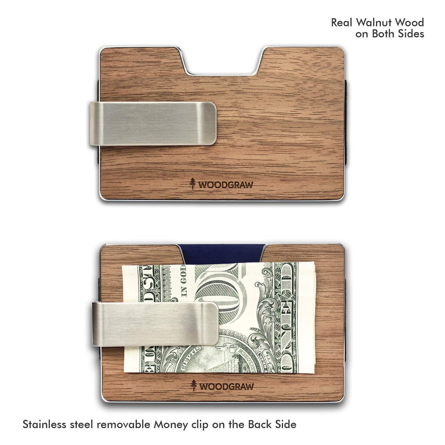 Nature - Wooden Credit Card Holder with Money Clip Wallet