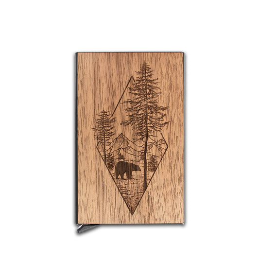 Woodland Bear - Wood & Metal Credit Card Holder with Pop Up