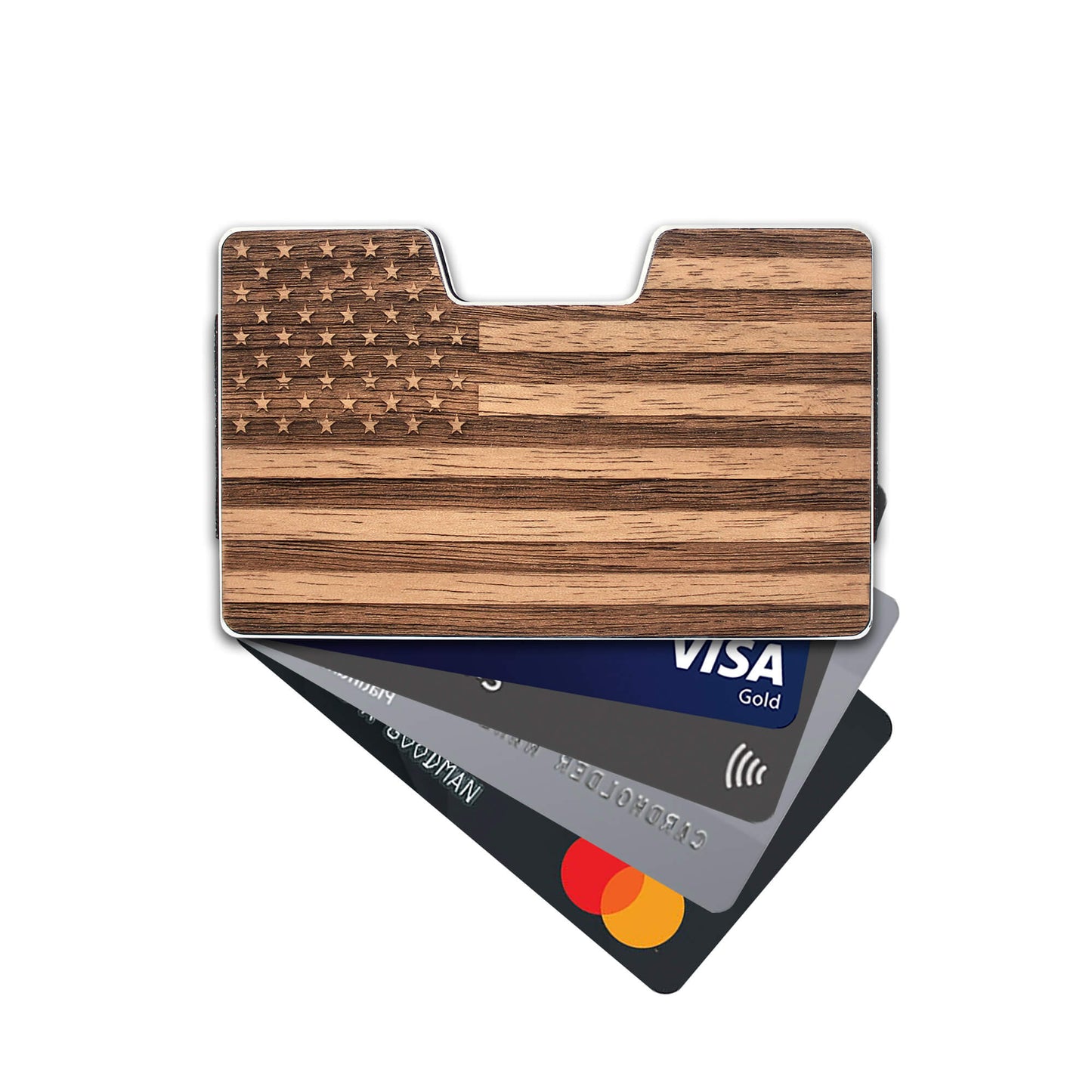US flag - Wooden Credit Card Holder with Money Clip Wallet