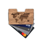 World Map - Wooden Credit Card Holder with Money Clip Wallet