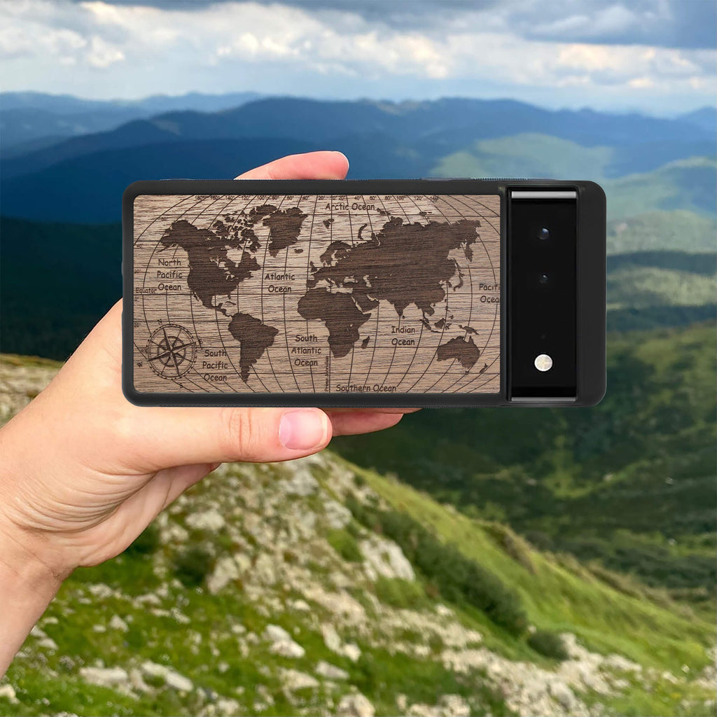 Wood Pixel 4A 5G Case World Map